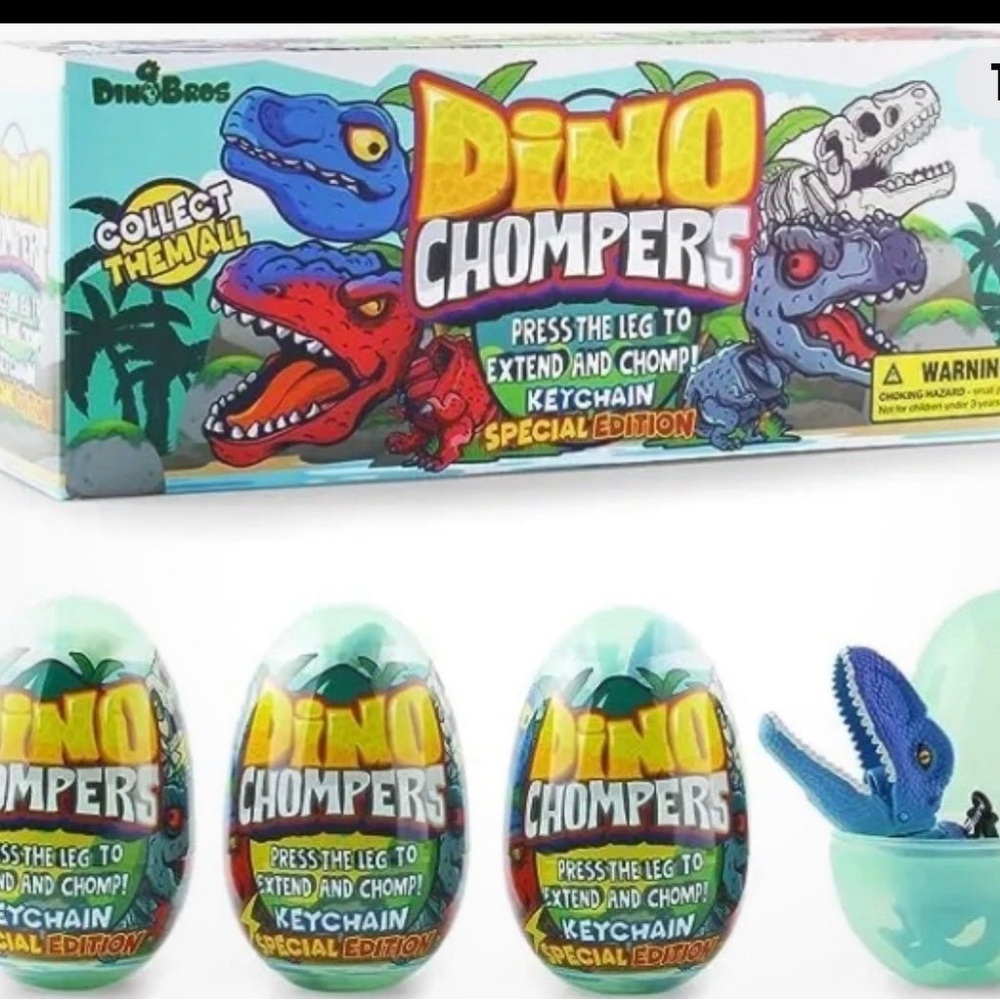 Bulk 4 DINOBROS Mini Dinosaur Figures Toys Surprise Dino Chomper Keychains bulk